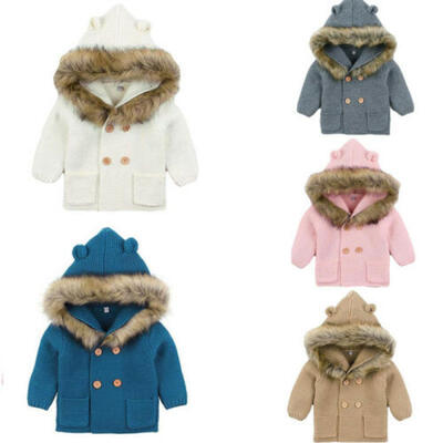 

0-2Y Newborn Baby Hooded Jacket Cardiagan Coat Sweater Winter Warm Sweater New