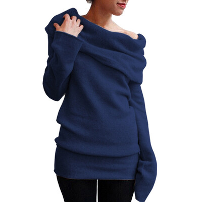 

Women Solid Color Off The Shoulder Fashion Casual Sweater