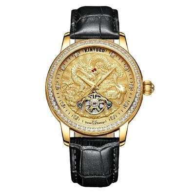 

KINYUED Automatic Mechanical Watch for Men 3D Dragon Dial Design 3ATM Waterproof Fashion Mechanical Watch Leather Strap Mens Luxur