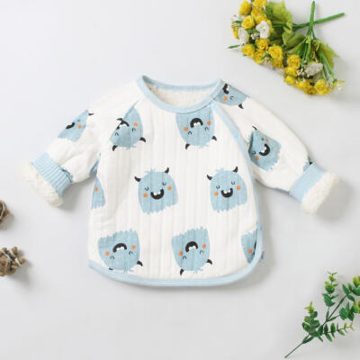 

Winter Fleece Cartoon Print Toddler Warm Coat Baby O-Neck Side Buttons Tops