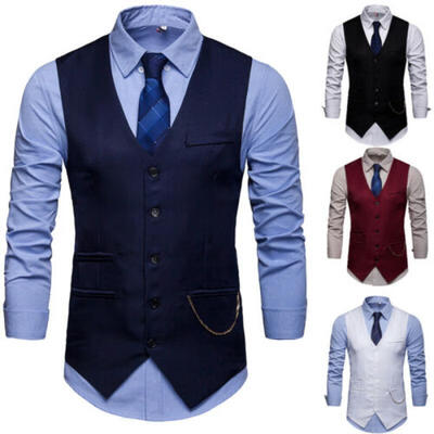 

Mens Formal Business Slim Fit Dress Vest Suit Single-Breasted Tuxedo Waistcoat