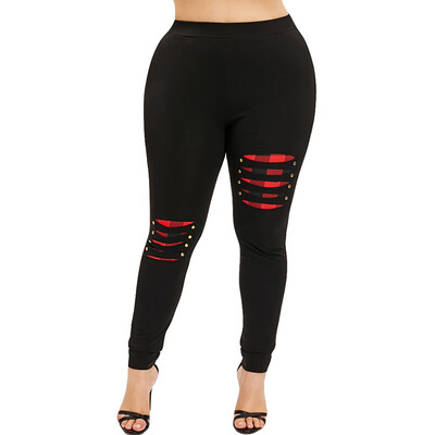 

Women Fashion Lady Slim Pencil Pants Holes Knee Long Trousers Leggings Plus Size