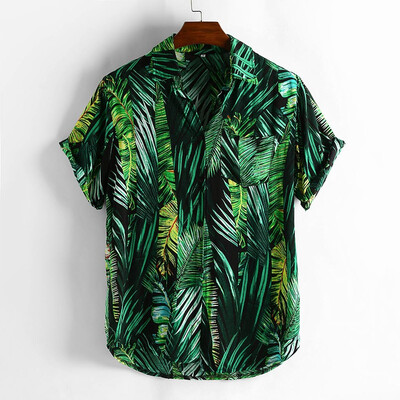 

Toponeto Mens Printed Hawaiian Loose Beachwear Short Sleeve Casual Buttons Shirt