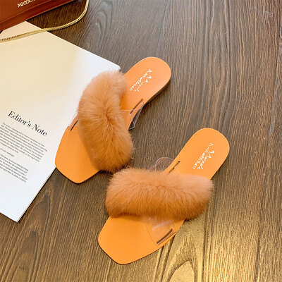 

The Korean version of the fairy department Mao Mao slippers women summer wear cross transparent slippers flat slippers