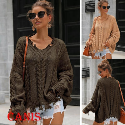 

Women Casual V Neck Loose Fit Knit Oversized Sweater Pullover Top