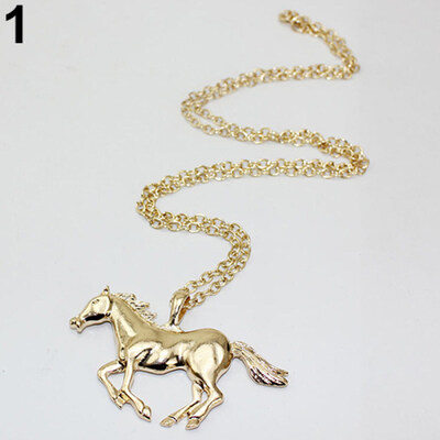 

Womens Luxury Running Horse Pendant Long Sweater Chain Necklace Fashion Jewelry