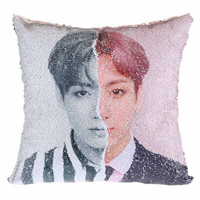 

Kpop BTS Magical Reversible Sequin Pillowcase Bangtan Boys Glitter Mermaid Sequin Square Throw Pillow Covers
