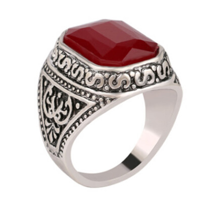 

Retro Domineering Solitaire Jewelry Rhinestone Gemstone Army Ring Vintage Style Men And Women Alloy Couple Rings