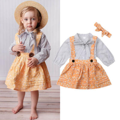 

AU Infant Baby Girl Clothes Dots Long Sleeve TopsFlower Strap Skirt Outfits Set