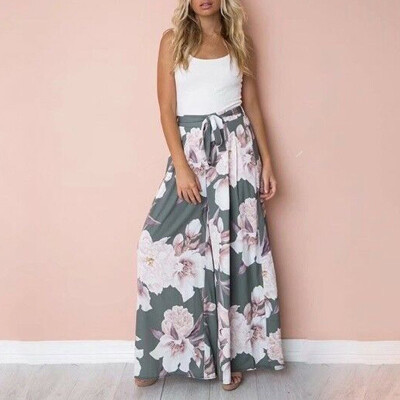 

Women Boho Floral Long Pants Palazzo Baggy Wide Leg Summer Casual Yoga Trousers