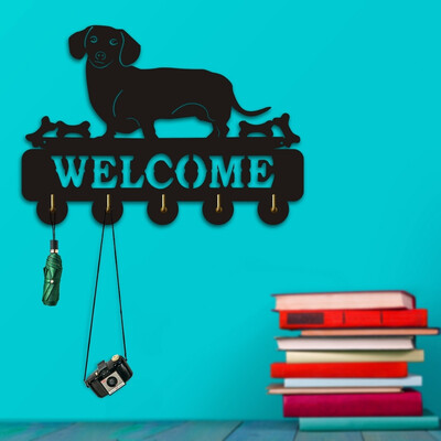 

1PC Dachshund Wall Hook Sausage Dog Welcome Animals Hanger Coat Rack Wooden Key Holder Umbrella Household Pet Shop Decor