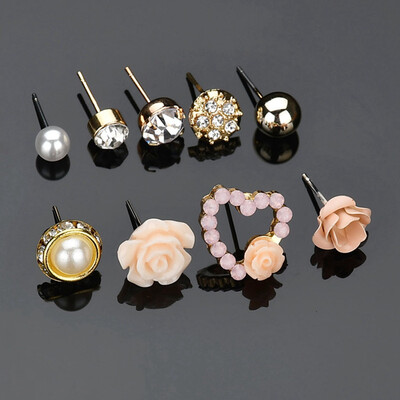 

Womens Crystal Pearl Flower Ear Studs Earrings Elegant Jewelry