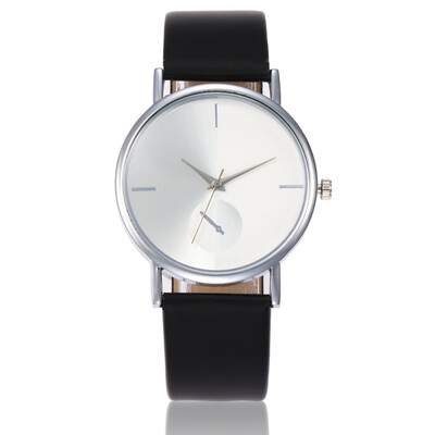 

New hot creative PU with silver shell ladies quartz watch casual mens simple watch