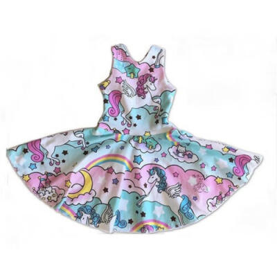 

Kids Baby Girls Flower Unicorn Print Party Pageant Formal Dress Sundress Clothes