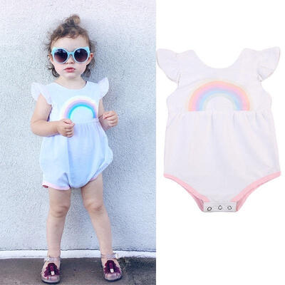 

Infant Newborn Baby Girls Rainbow Sleeveless Romper Bodysuit Sunsuit Kids Outfits Clothes