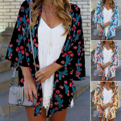 

Women Floral Loose Shawl Vintage Kimono Cardigan Boho Chiffon Coat Jacket Blouse