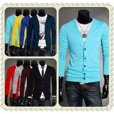 

8 Colors Casual Mens Long Sleeves Knitwear Slim Fit V-neck Cardigan Sweater