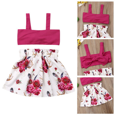 

Toddler Kids Baby Girl Summer Outfit Clothes Crop TopsFloral Skirts 2PCS Set