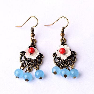 

new ethnic trendy drop long earrings for women shell flower bronze alloy hanging hook vintage jewelry