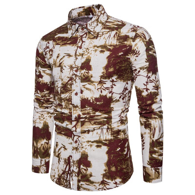 

Tailored Men Casual Printing Vintage Slim Long Sleeve Dress Shirt Blouse Tops