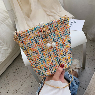 

Joker ins popular small bag fairy summer fashion woven Pearl shoulder Messenger bag tide