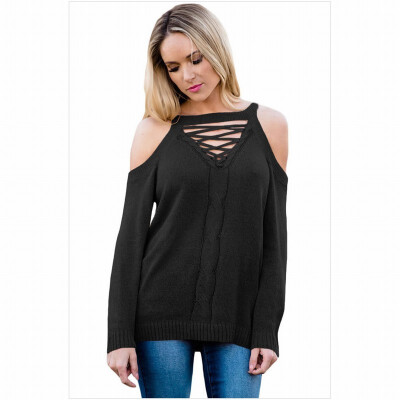 

Round neck long sleeve off-the-shoulder knit sweater casual wool bottoming shirt