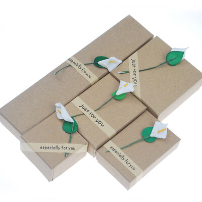 

FUNNYBUNNY Exquisite Calla Lily Flower Jewelry Packing Box Square Kraft Paper Gift Box for Earrings Necklaces Rings