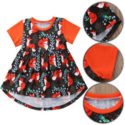 

2018 Toddler Baby Girls Animal Short Sleeve Fox Print Dress Casual Outfits Clothes