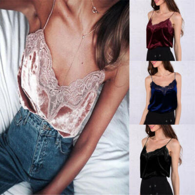 

Women Lace Vest Sleeveless Loose Camisole Casual V-Neck Tank Tops Blouse T-Shirt