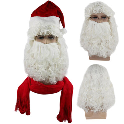 

〖Follure〗Christmas Cosplay Wig Beard Santa Claus White Curly Long Synthetic Hair Adult