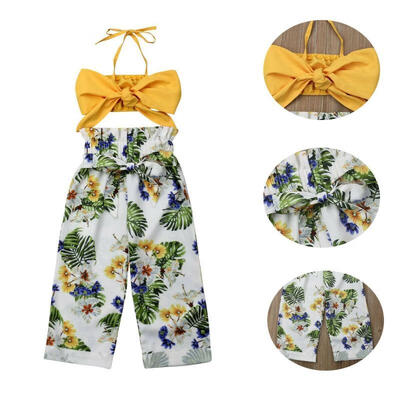 

Toddler Kids Girls Outfits Clothes Crop Tops Floral Long Pants Summer Sets