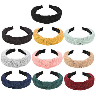 

10Pcs Vintage Ribbed Solid Color Knotted Hair Hoop Women Wide Headband Hairband