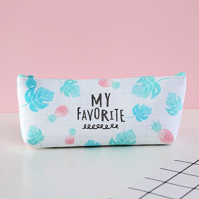 

Back To School Pu Leather New Student Pen Bag Cartoon Fruits Feather Printed Pencil Bag Fashion Zipper Pencil Case