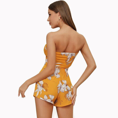 

Sexy Women Two Pieces Set Off the Shoulder Bandage Elastic Waist Shorts Twin Set Suit Yellow