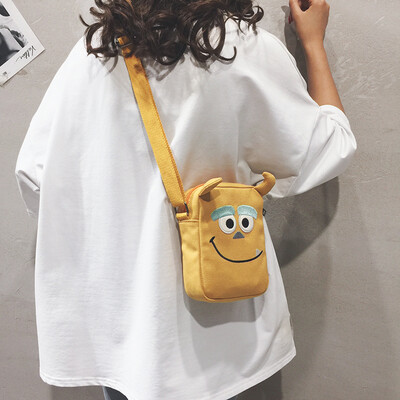 

Funny small bag female 2019 new ins Japanese Harajuku canvas bag wild cute girl slung shoulder bag