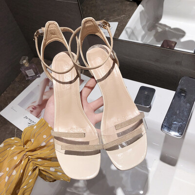 

Transparent sandals womens cats&one-word color matching summer Korean version of high-heeled shoes womens slim&sexy