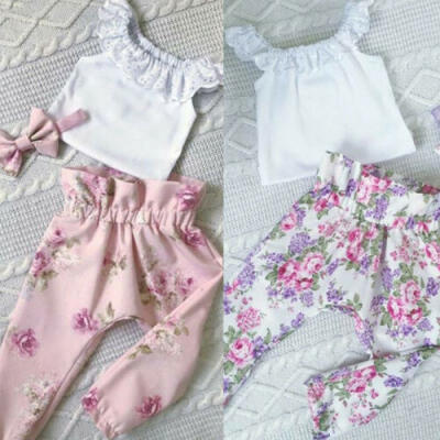 

UK Newborn Toddler Baby Girls Lace Tops T-Shirt Floral Pants Outfits Set Clothes