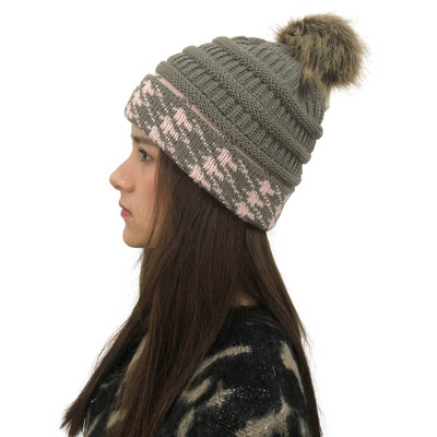 

Tailored Women Stitching Outdoor Faux Fur Ball Hats Crochet Knit Holey Beanie Cap