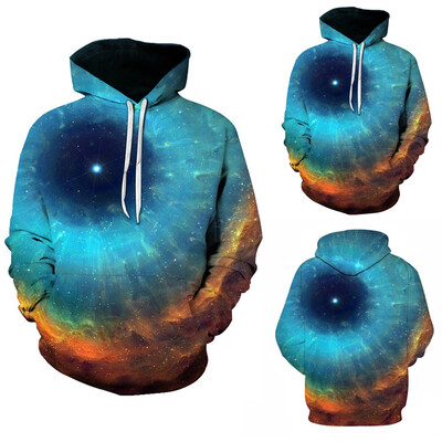 

Toponeto Mens New Casual 3D Nebula Print Long-Sleeved Hooded Sweater Jacket Coat