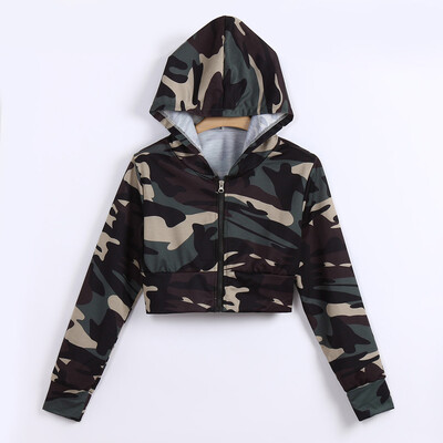 

Nomeni Womens Fashion Camouflage Print Shirt Long Sleeve Blouse Hooded Short Sweater