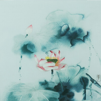 

Dong Ning Lotus Light Blue Hand-embroidered paintings Handmade Embroidery 9789