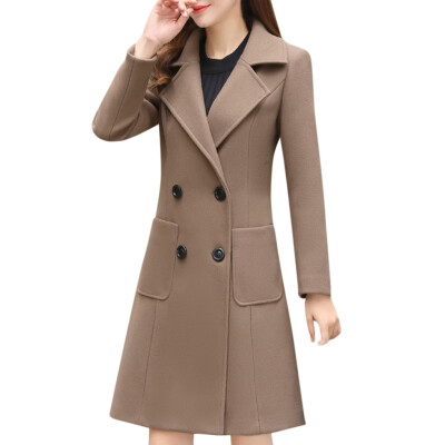 

Toponeto Women Wool Double Breasted Coat Elegant Long Sleeve Work Office Fashion Jacket