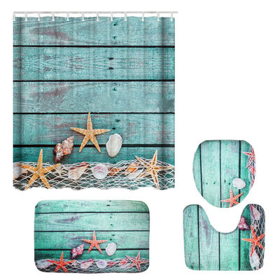 

Sea Turtles Bathroom Polyester Shower Curtain Non Slip Toilet Cover Rugs Mat Set