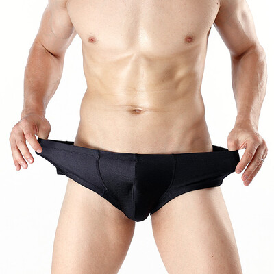

Mens Sexy Shiny Ice Silk Brief Breathable Underwear Elastic Bikini Swimwear Pink