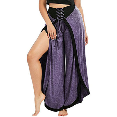 

Tailored Women Sexy Wide Leg Pants Lace Up Loose High Waist Palazzo Flared Trousers