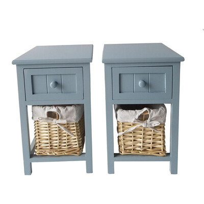 

2x Country Style Nightstand End Side Bedside Table Stroage Bedroom Wood Furni Dark Gray