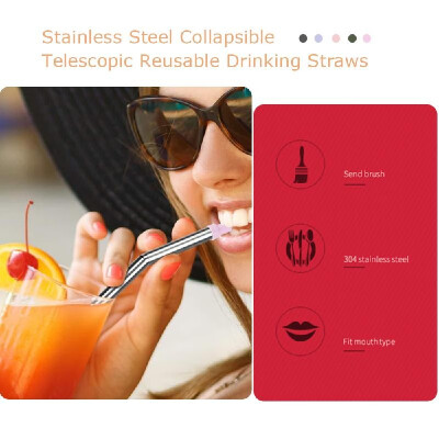 

Reusable Drinking Straws Stainless Steel Collapsible Straw Telescopic Straws with Case Brush