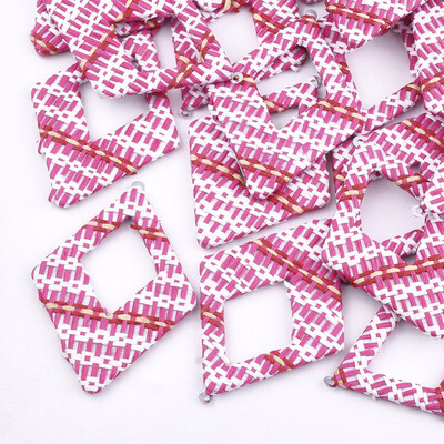

Handmade Raffia Woven Big Pendants with Iron & Aluminum Findings Rhombus Platinum DeepPink 69x485x4mm Hole 18mm