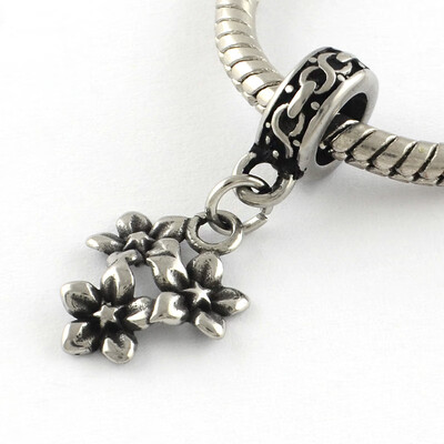 

Vintage Flower 316 Stainless Steel European Dangle Beads Large Hole Pendants Antique Silver 28mm Hole 5mm