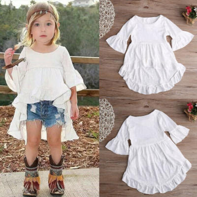 

Baby Girl Dress Frill Flare Sleeve Top T-Shirt Party Ruffles Hem Dresses 1-6Y